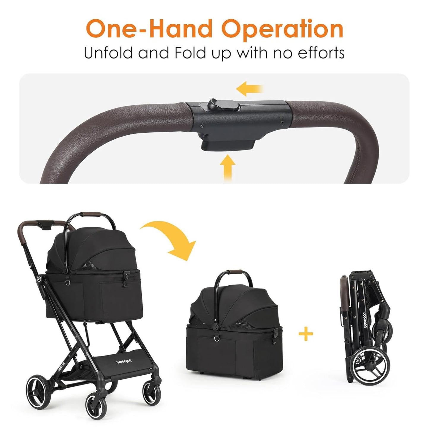 X2 Pet Stroller, Dog Cat Stroller for Small Pets Under 44lbs, Equipped with Detachable & Foldable Carrier, Waterproof Pad & Sunshade Canopy,Camel (Black)