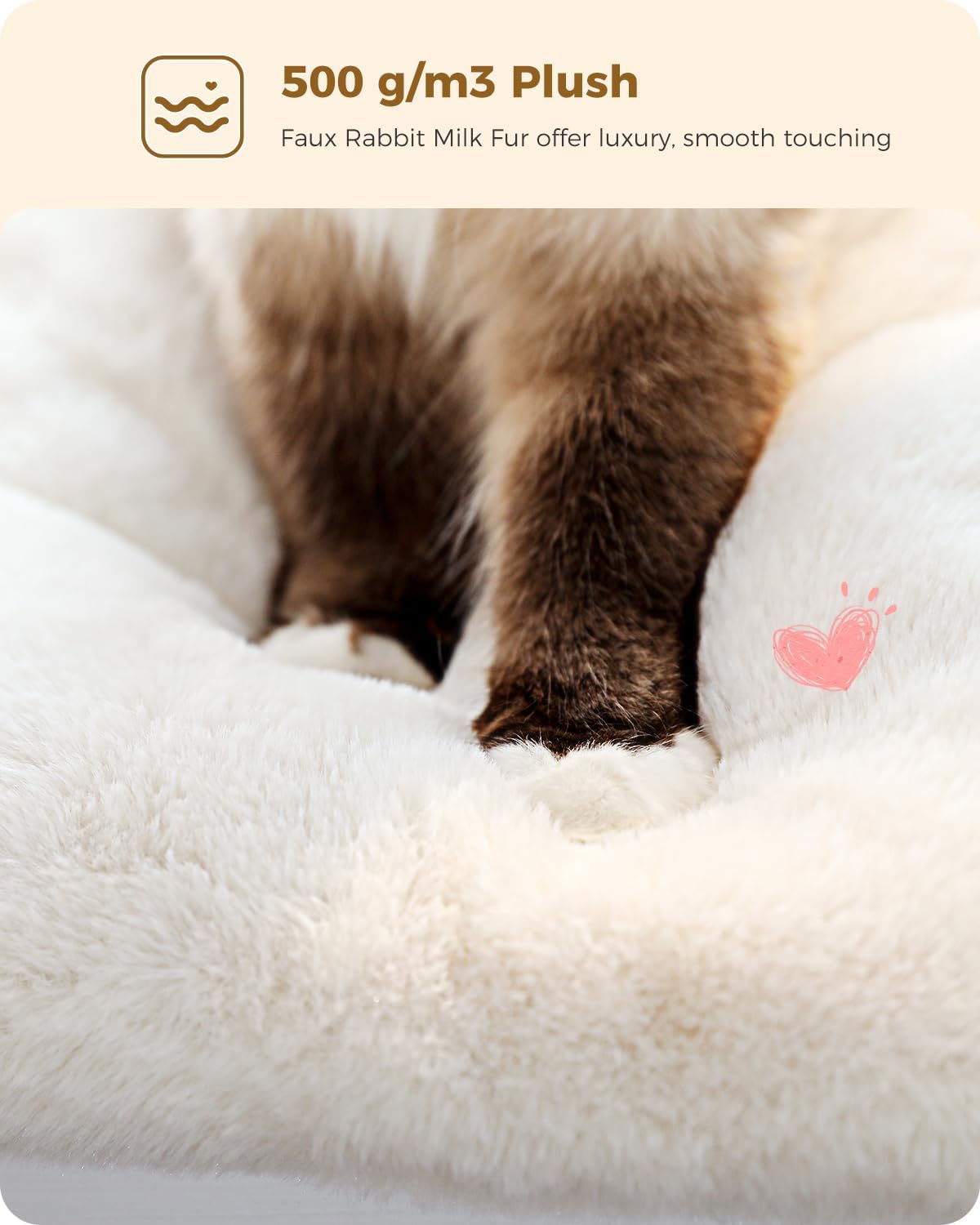 PETEPELA Wood Cat Tree for Indoor Cats Multi-Level Tower with Sisal Covered Scratching Posts, Cozy Condo, Super Large Hammock and Plush Perches Faux Rabbit Milk Fur Beige Rabbit Fur Wood Beige