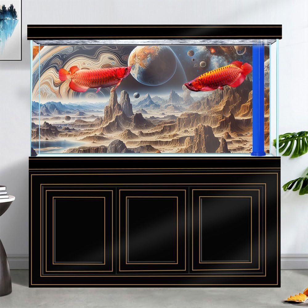 36X24IN Cosmic Spaceterrarium Background, Cool Parallel Space Themed Aquarium Reptile Habitat Background, Aquarium Background with 10EVA Double-Sided Tape