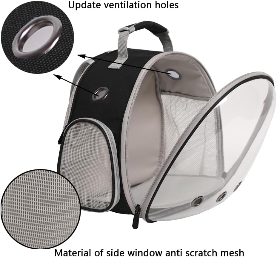 Guinea Pig Backpack Carrier, Bearded Dragon Carrier Backpack with Clear Bubble Window,Small Animal Travel Backpack for Hedgehog Rat Parrot,Rabbit,Sugar Glider,Airline Approved(Black, Backpack)