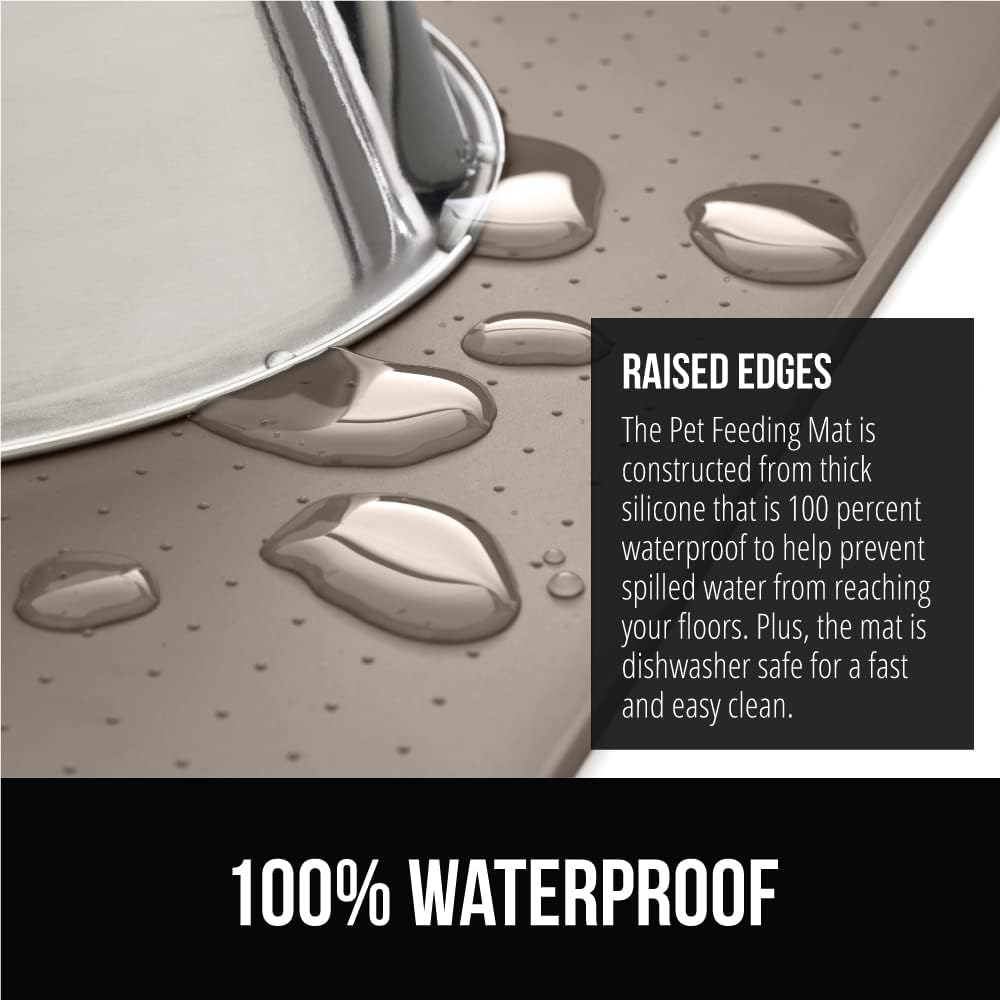 GORILLA GRIP 100% Waterproof Raised Edge BPA Free Silicone Pet Feeding Mat, Dog Cat Food Mats Contain Spills Protects Floors, Placemats for Cats and Dogs Water Bowl, Pets Accessories 16x10, Beige
