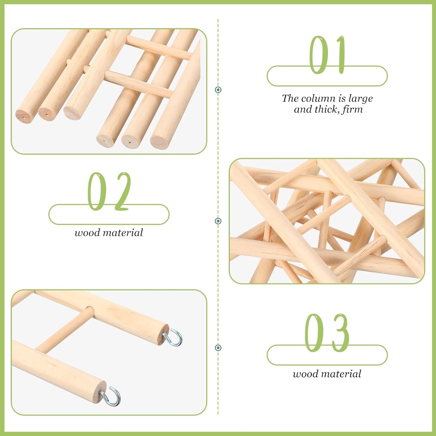 Kigeli 6 Pcs Wood Step Ladder for Bird, Hanging Bird Ladder Parrot Step Cage Hanging Climbing Toys for Parakeets, Parrots, Cockatoo and Lovebirds