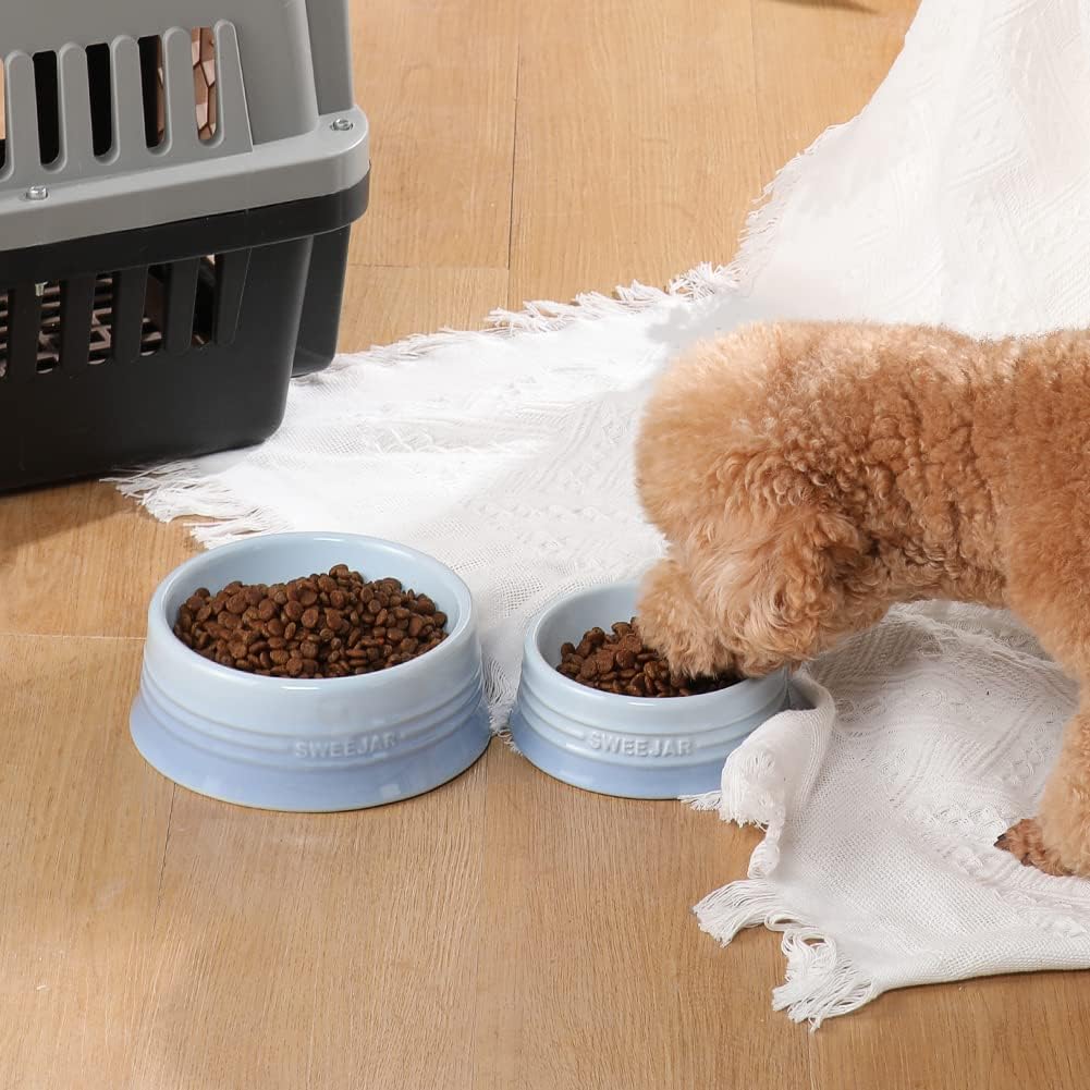 Sweejar Gradient Dog Bowl, Ceramic Dog Food Dish for Medium Dogs and Cat, Porcelain Pet Bowl for Food and Water 18 oz (Gradient Light Blue)