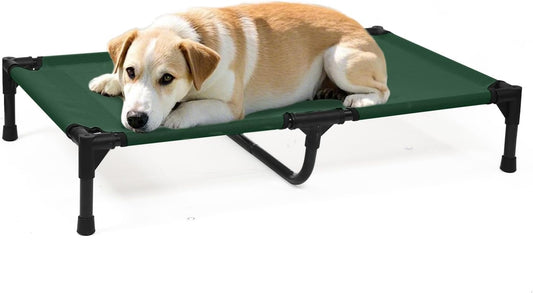 35 Inch Cooling Medium Elevated Outdoor Dog Bed, Raised Dog Cot Beds with Breathable & Washable Mesh, Lifted Pet Hammock Bed with Anti-Slip Feet (M, Green)