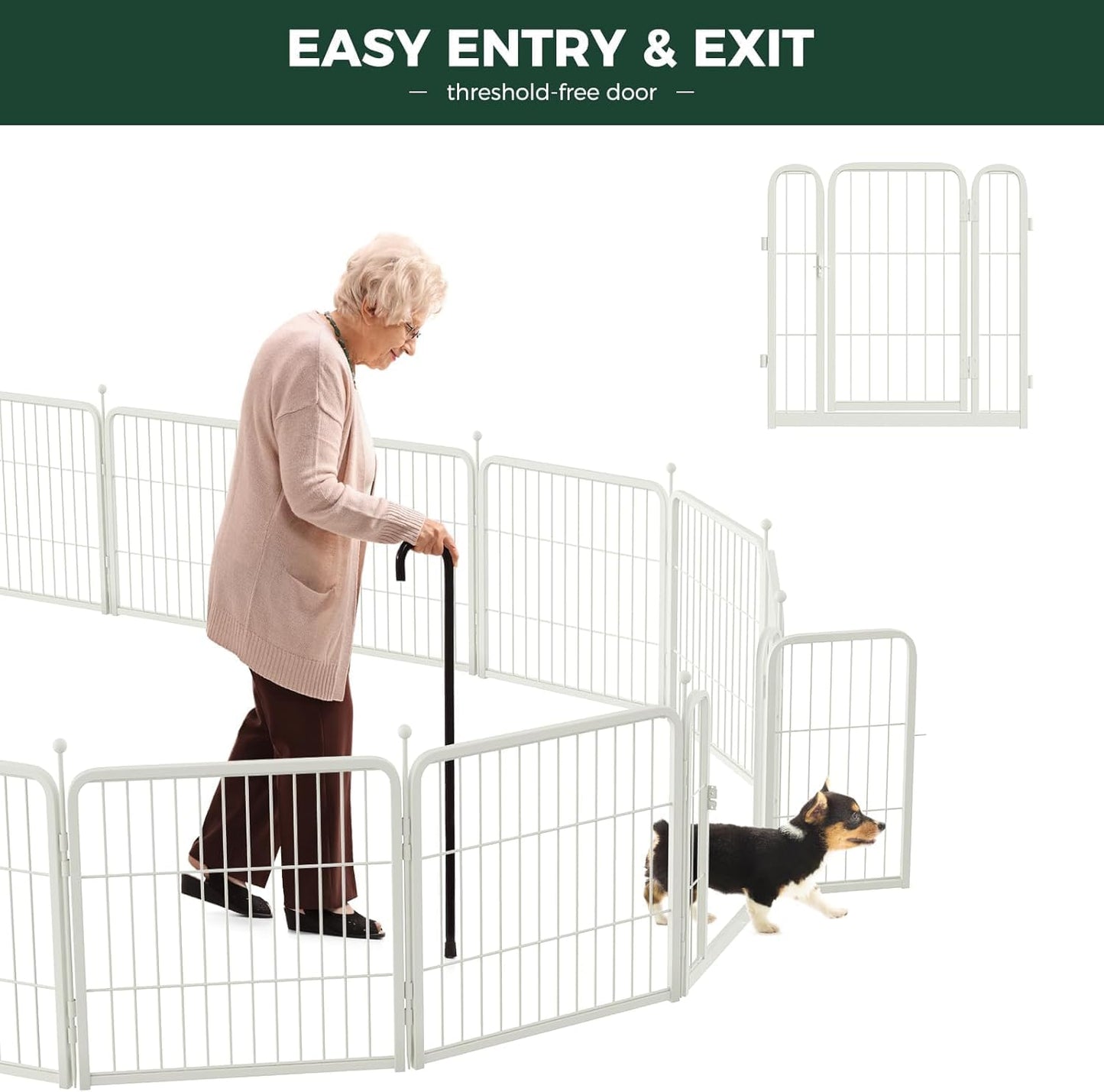 FXW Rollick Unleashed Dog Playpen for Indoor, Yard, RV Camping, 45 inch 24 Panels for Large Dogs, White│Patented