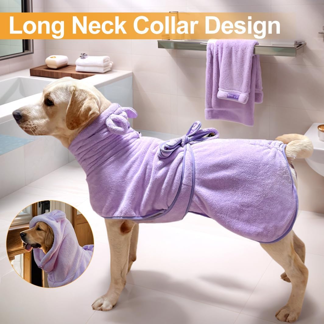 Medium to Large Size Dog Bathrobe, Quick Drying Super Absorbent Used for After Bathing, Warm Dog Towels, Adjustable Hoodies and Belts for Pet Dogs Bath Clothes Products (Purple, 5XL)