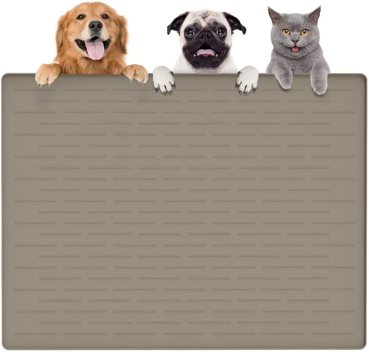 Large Dog Mats for Food and Water, 32"x24" Waterproof Pet Food Mats for Floor Nonslip Silicone Bowl Mats with Raised Edges