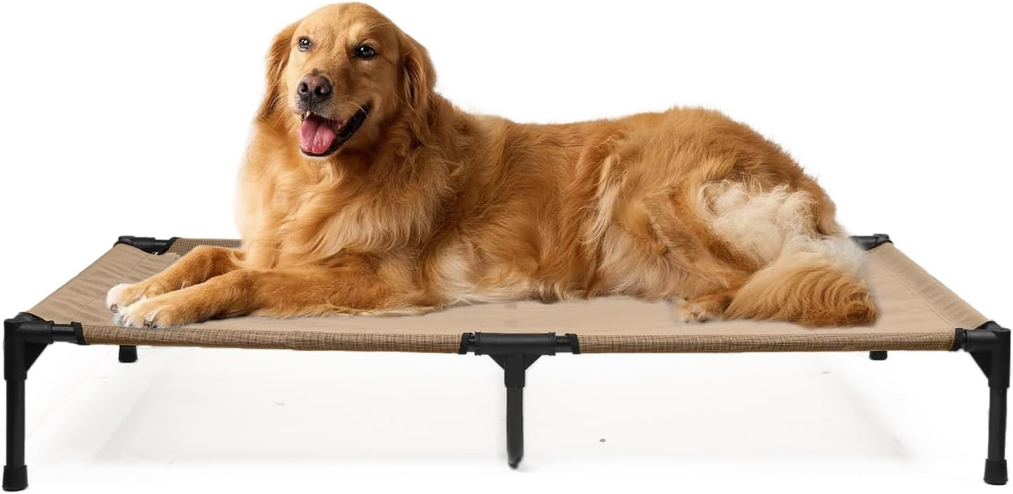 XL Dog Cot, Elevated Pet Bed, XLarge Raised Outdoor Dog Beds with Frame, Breathable Mesh and Anti-Slip Feet, Lifted Pet Hammock Indoor (XL, Brown)