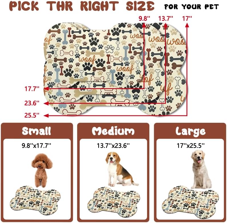Dog Food Mats for Floors Waterproof, Pet Feeding Absorbent Water Bowl Mat Cat Placemats Beige Bone Shape 19 * 12 inch