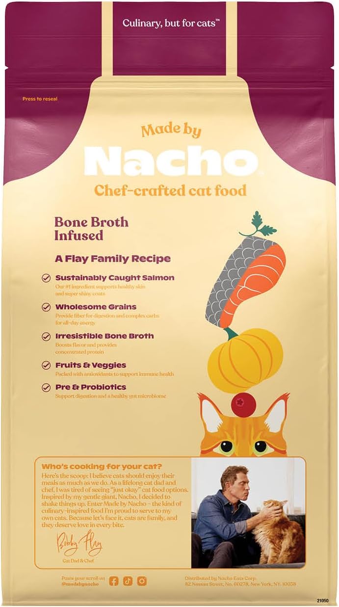 Made by Nacho Dry Cat Kibble 4lb Bag, High Protein and Grain-Friendly Premium Cat Food, Sustainably Caught Salmon and Pumpkin, Infused with Bone Broth for Hydration, Limited Ingredients, Single Bag