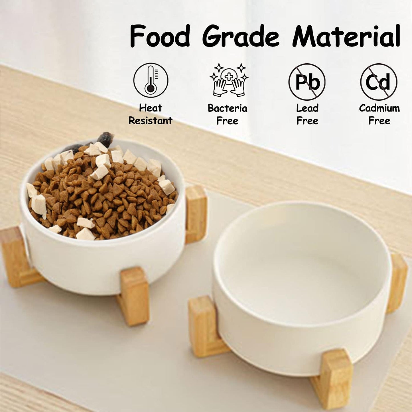 Petygooing White Ceramic Cat Dog Bowl Set with Stand,Small Dog Bowls,Pet Food and Water Dish, Anti Slip Set of 2 Cat Bowls Pet Food Bowl- Pet Dish Small Size Pet (13.5OZ/5.1 in)