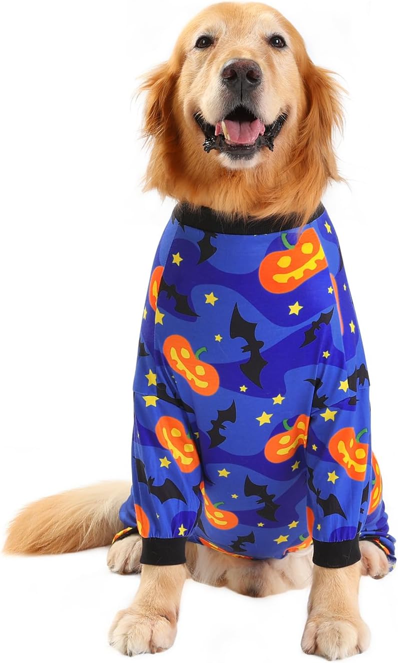 HDE Dog Pajamas One Piece Jumpsuit Lightweight Dog PJs Shirt for M-3XL Dogs Starry Pumpkins - 3XL