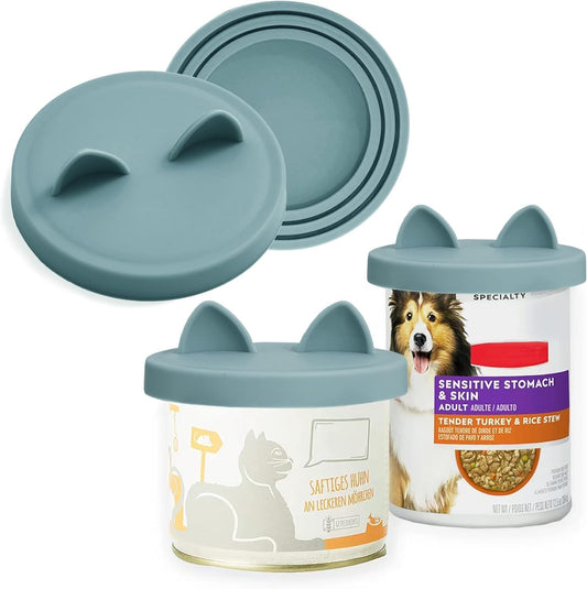 OHMO 2 Pack Dog Food Can Lids, (3,12, 14oz etc.) Universal Size BPA Free Silicone Covers for Cat and Pet Food, Light Blue