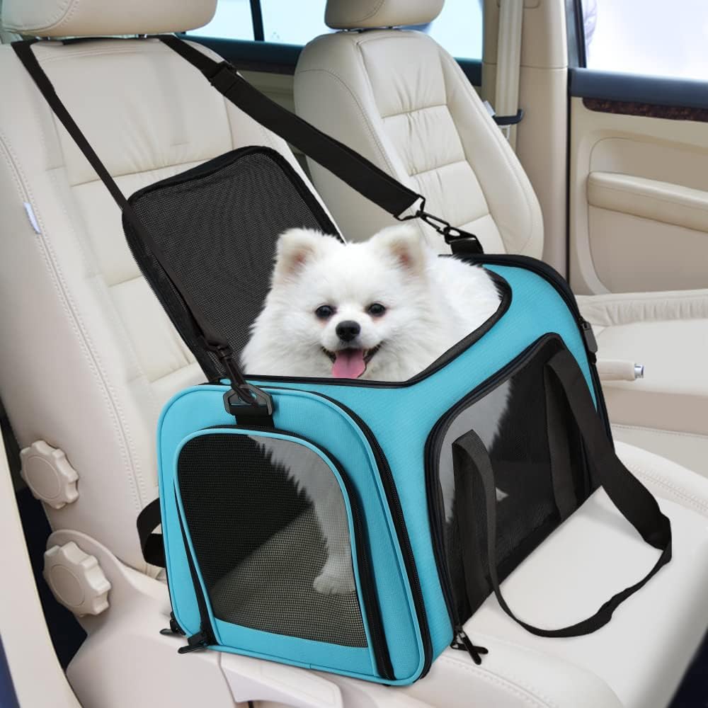 Pet Carrier for Small Medium Cats Puppies up to 15 Lbs, Airline Approved Small Dog Travel Puppy Carrier Soft Sided, Collapsible - Blue