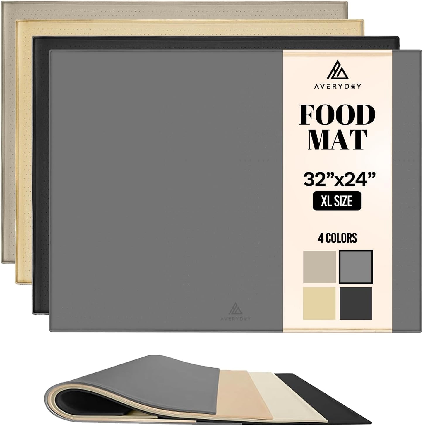 AVERYDAY 32x24'' Silicone Dog Mat for Food and Water, 0.63'' Edge Dog Food Bowl Mats for Floor Waterproof, Dogs Water Mat for Sloppy Drinker, Non Slip Rubber Pet Feeding Mats for Indoor Dogs and Cats