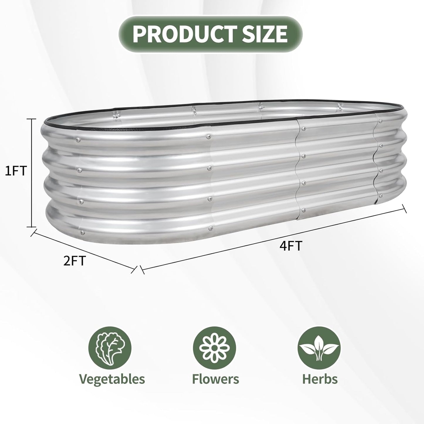 1MORE Galvanized Raised Garden Bed- Planter Garden Boxes Outdoor, Raised Beds for Gardening, 4x2x1ft Metal Garden Bed Kit for Vegetables Flower, Planter Raised Bed with Protective Tape & Tools.Silver
