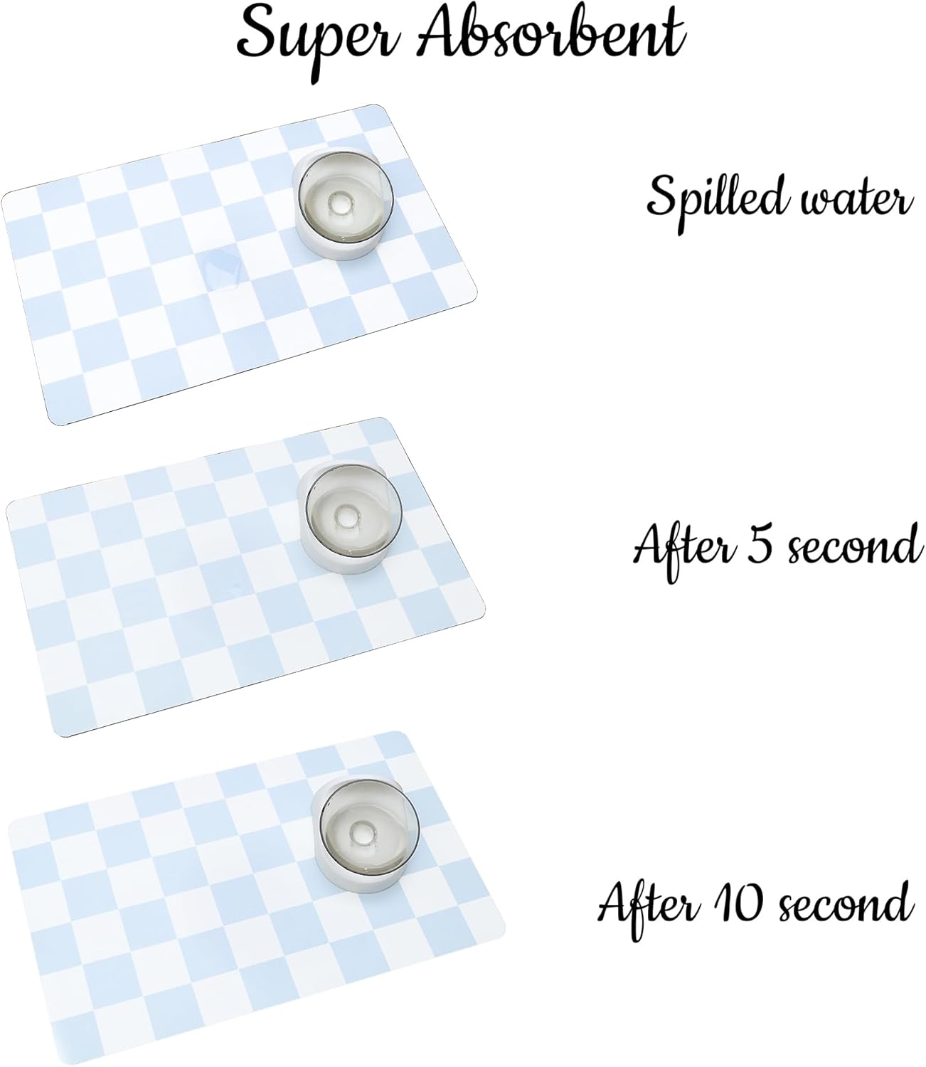 Ralxion Checkered Dog Feeding Mat, Absorbent Mats for Dog Food and Water Bowl, Dispenser, Retro Aesthetic Blue Checkerboard Pet Placemat for Dogs, Cats, Puppy Accessories, 12" X 19”