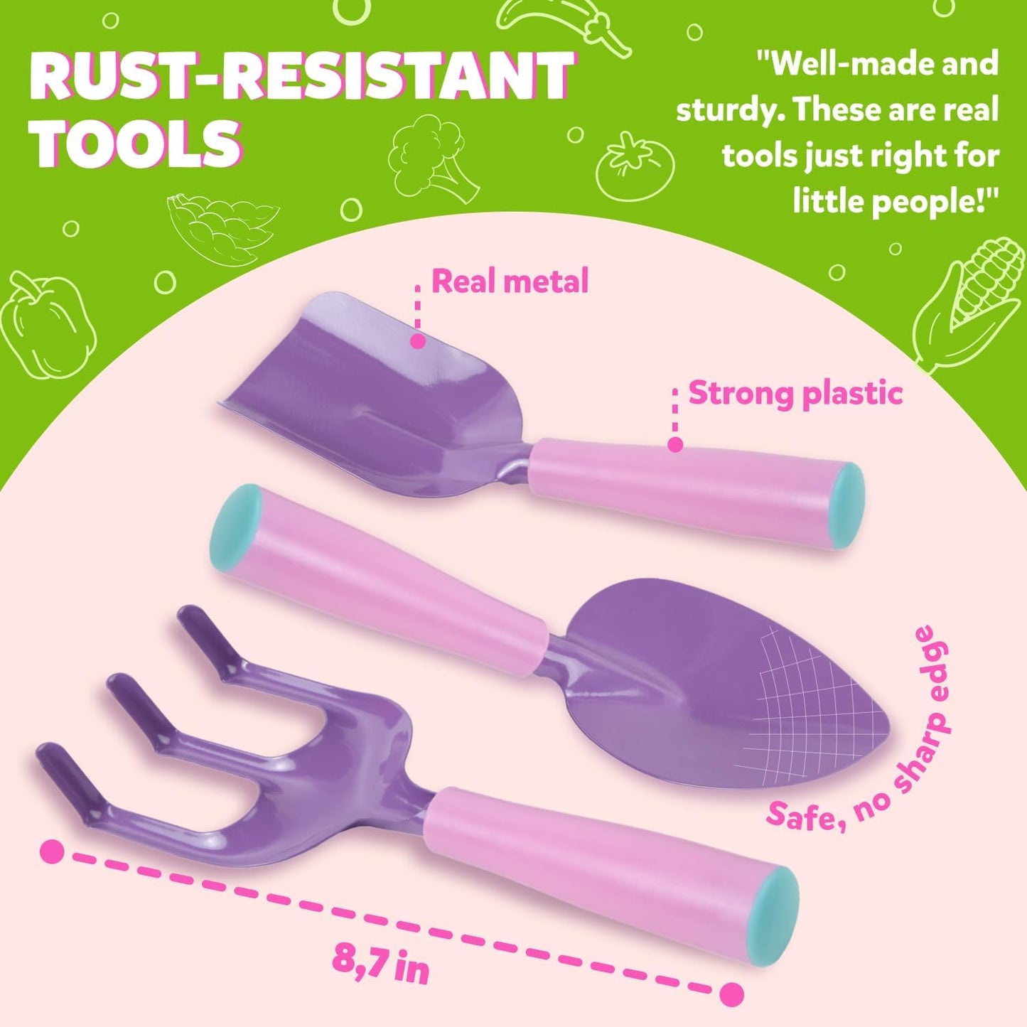 Pink Kids Gardening Tools - includes Sturdy Tote Bag, Watering Can, Gloves, Shovels, Garden Stakes, and a Delightful Children's Book "How to" Garden Tale - Kids Garden Tool set for toddler age on up.