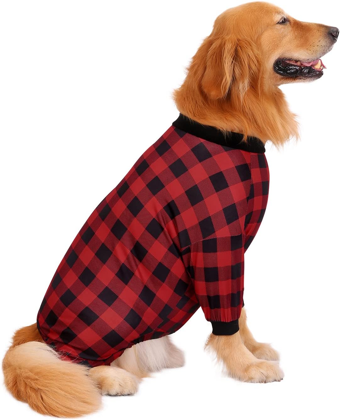 HDE Dog Pajamas One Piece Jammies Jumpsuit Pet Clothes Outfit Stretchy Lightweight Comfy Shirt Pjs for M-3XL Dogs Buffalo Plaid - 3XL