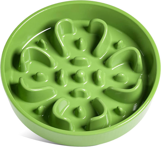 LE TAUCI Slow Feeder Dog Bowls Ceramic, 3 Cups Slow Feeding Dog Bowl Medium Large Breed, Pet Bowl for Fast Eaters, Puzzle Pet Dishes,Clover Green