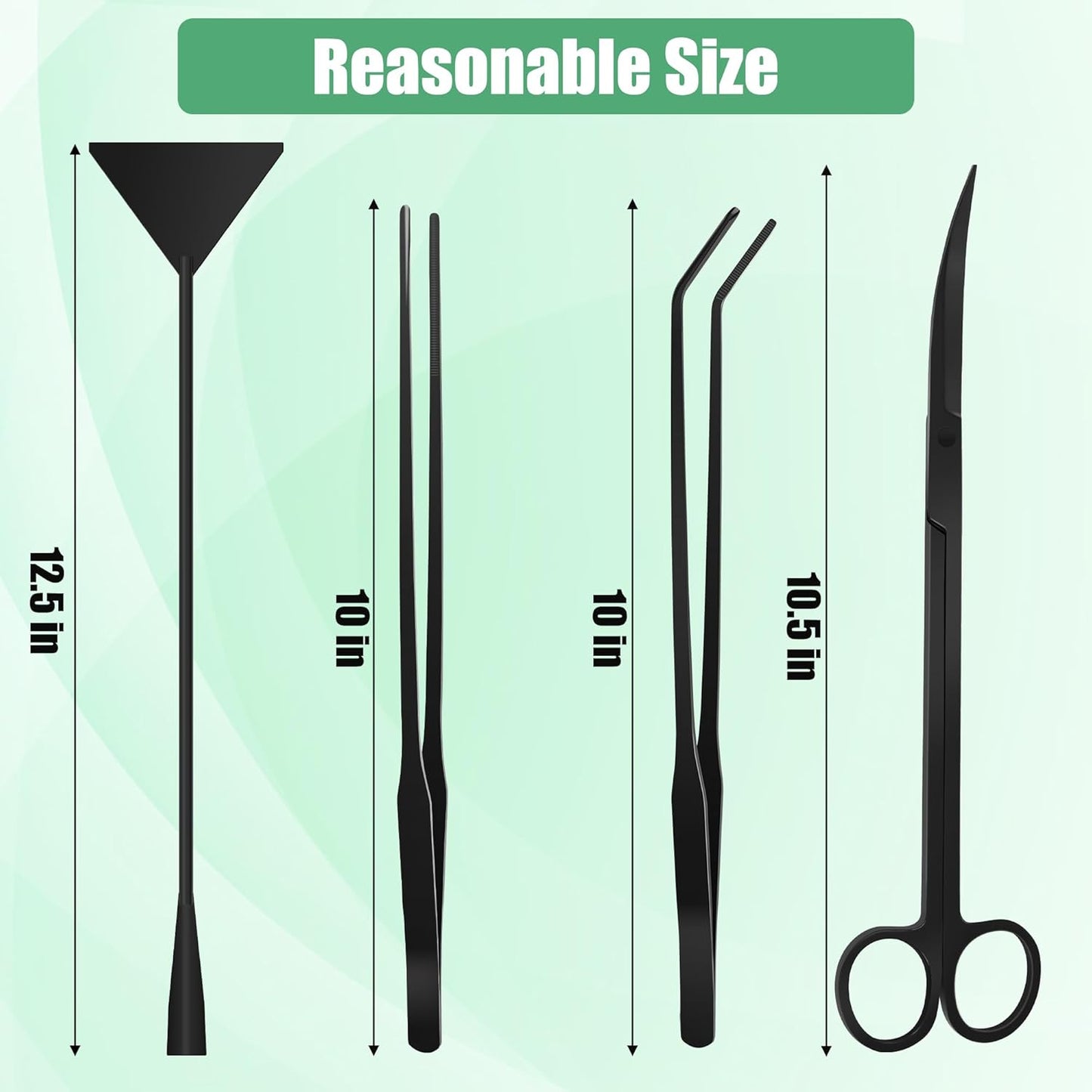 Aquarium Aquascape Tools Kit, 4 in 1 Anti-Rust Aquatic Plant Aquascaping Tool Stainless Steel Black Tweezers Scissors Spatula for Aquarium Tank Clean Fish Tank Aquascape Tools Sets (Black)