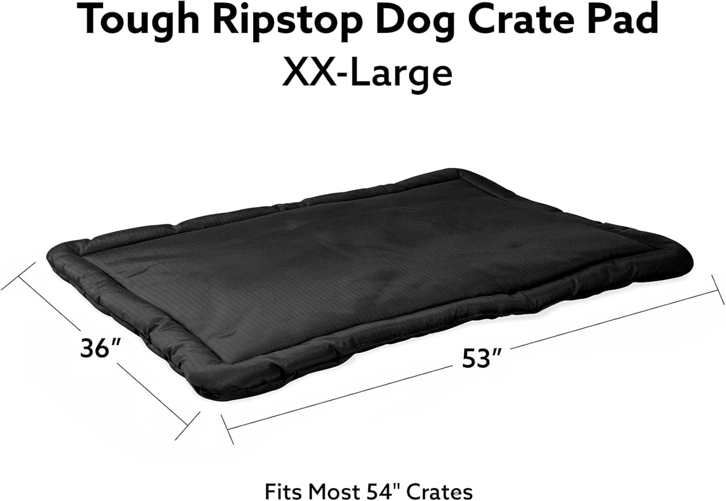 K9 Ballistics Tough Ripstop Dog Crate Pad - Durable & Machine Washable with Non-Skid Bottom and 120-Day Warranty, Fits 54" Wire Crates - XX-Large, Obsidian Black