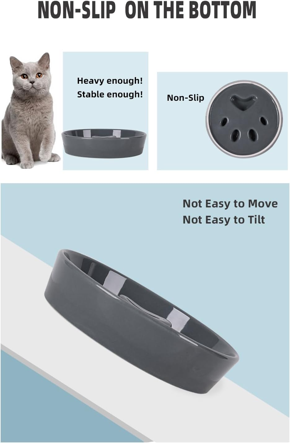 Slow Feeder Cat Bowls, Ceramic Fun Slow Eater Bowl for Cats (Grey)
