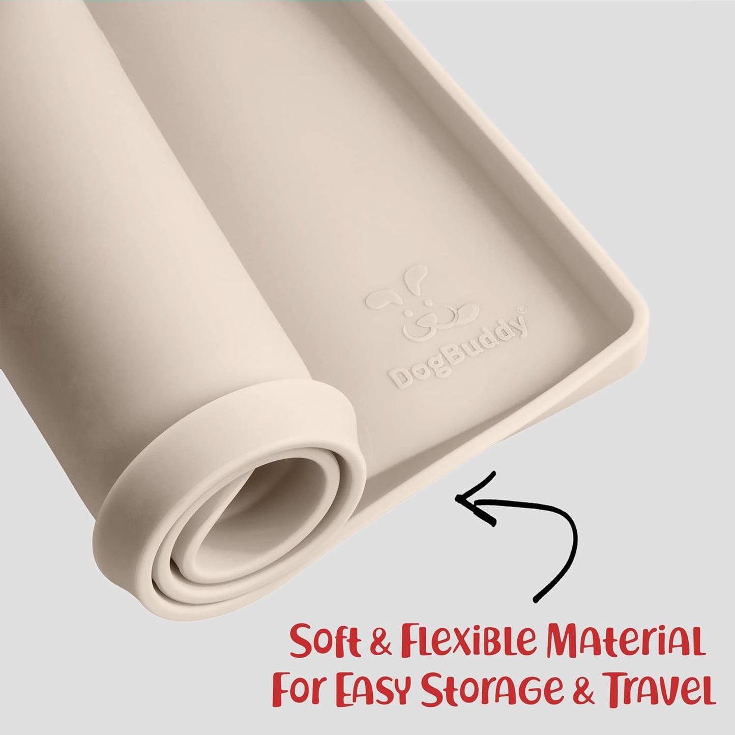 DogBuddy Dog Food Mat – Waterproof Dog Bowl Mat for Food and Water, Silicone Pet Feeding Mats for Floors, Non-Slip Placemat with High Edges for Dogs Bowls, Puppy Essentials (S: 19" x 12", Vanilla)