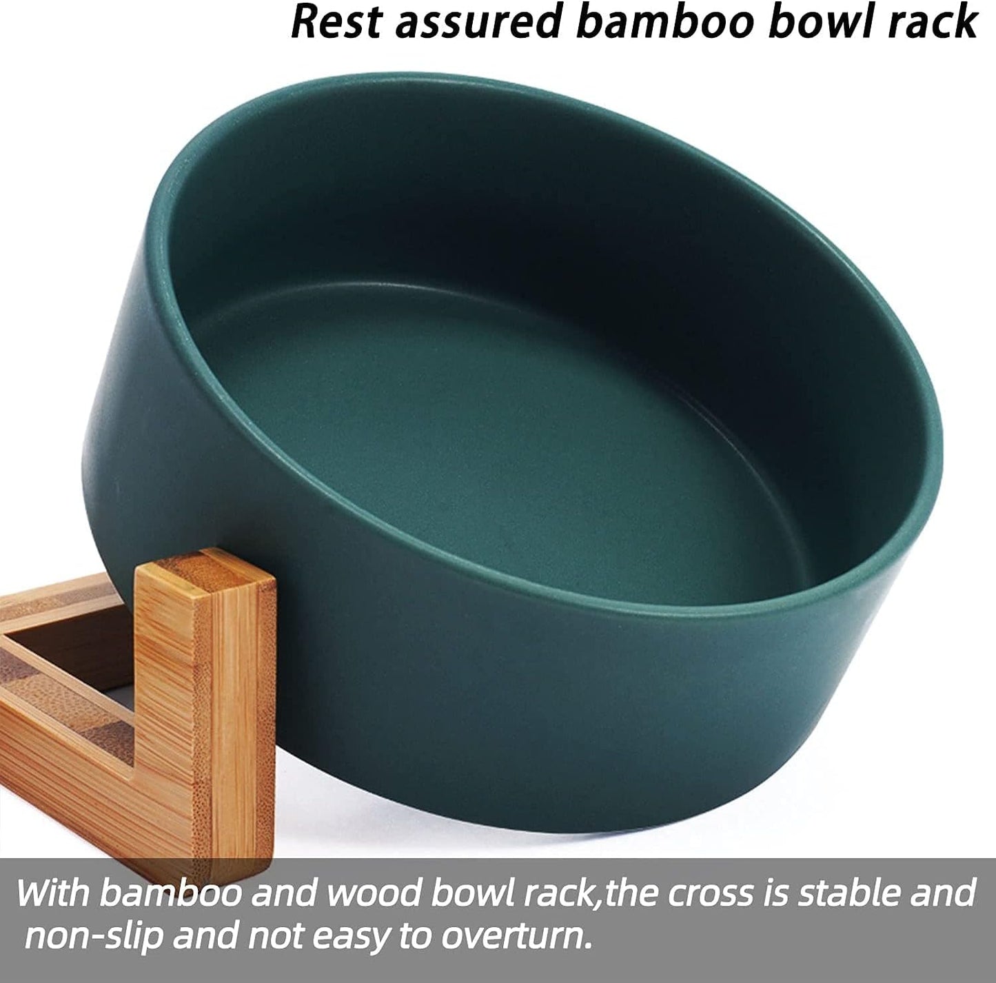 Petygooing Ceramic Dog Cat Bowl Set with Stand,Medium Dog Bowls,Pet Food and Water Dish, Anti -Slip Set of 2 Cat Bowls-Pet Food Bowl- Pet Dish Small Medium Size Pet (28 OZ /3.6 Cups) Green