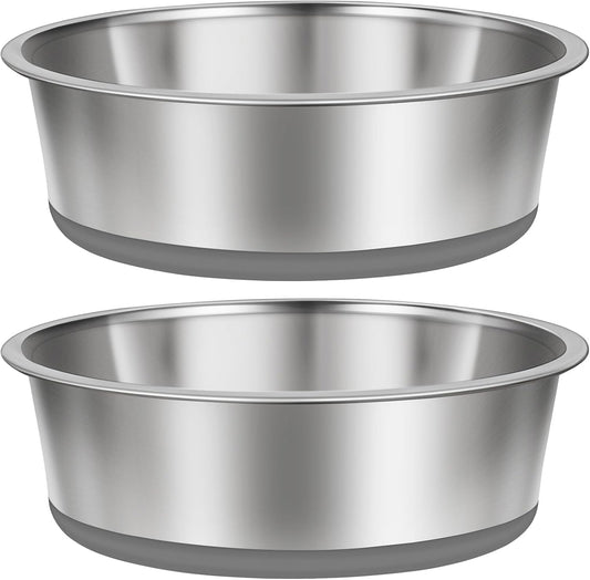 Taglory 11 Cup Stainless Steel Dog Bowls Set of 2 for Food and Water, Silicone Base Anti-Slip, Rust Resistant, Extra Thick Metal Bowls for Large Dogs, 84oz, Gray