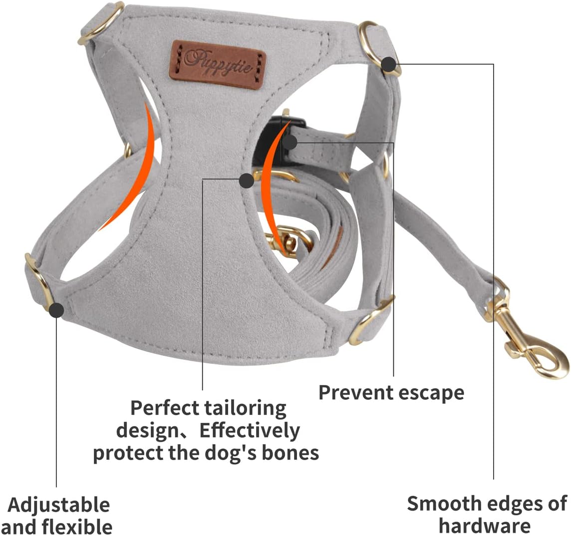 Puppytie No Pull Dog Harness with Multifunction Dog Leash,Soft Adjustable No Choke Escape Proof Pet Harness Vest for Medium Dogs or Large Dogs,Silver Grey,M