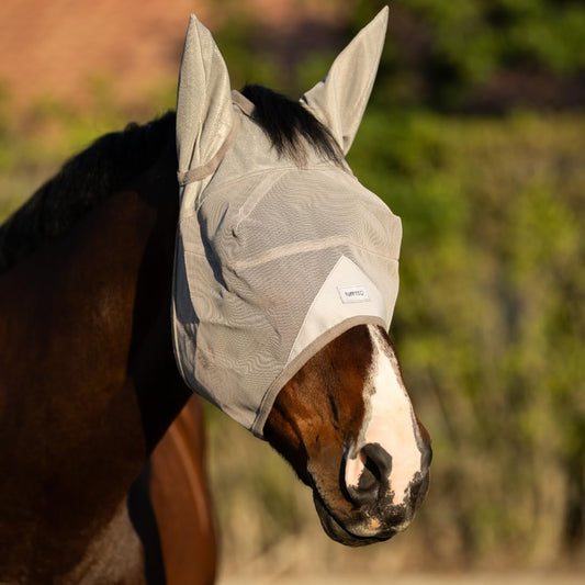 Horse Fly Mask with Ears | Built-in Visor | Breathable, Lightweight Mask | 95% UV Eye Protection | Adjustable Fit for Comfort Horse Medium/Large Size