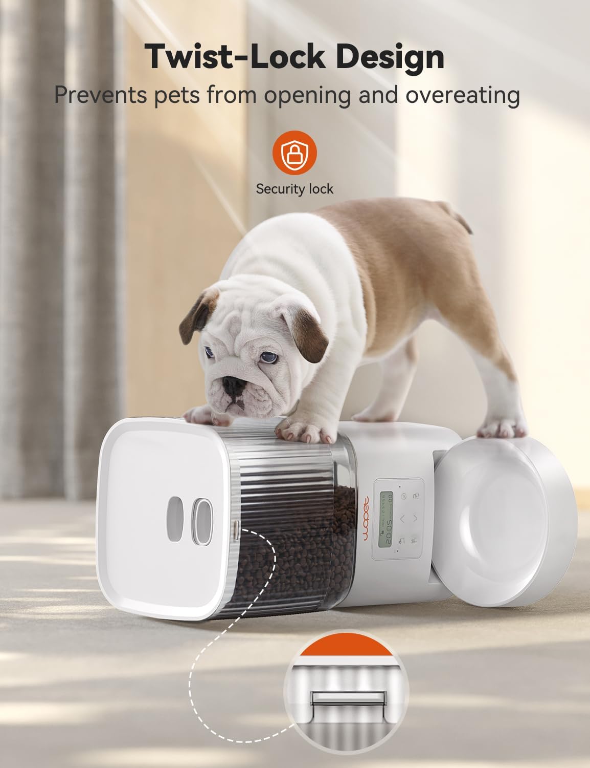 WOPET Automatic Cat Feeder, 4L Automatic Dog Feeder with 180-Day Battery Life, Programmable Cat Food Dispenser with Stainless Steel Bowl，1-6 Meals Per Day