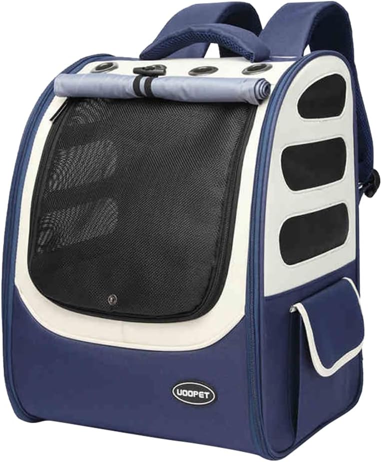 Dog Backpack, Ventilated Pet Hiking Backpack Travel Bag, Airline Approved Cat Backpack for Travel, Hiking, Outdoor Use(Blue)