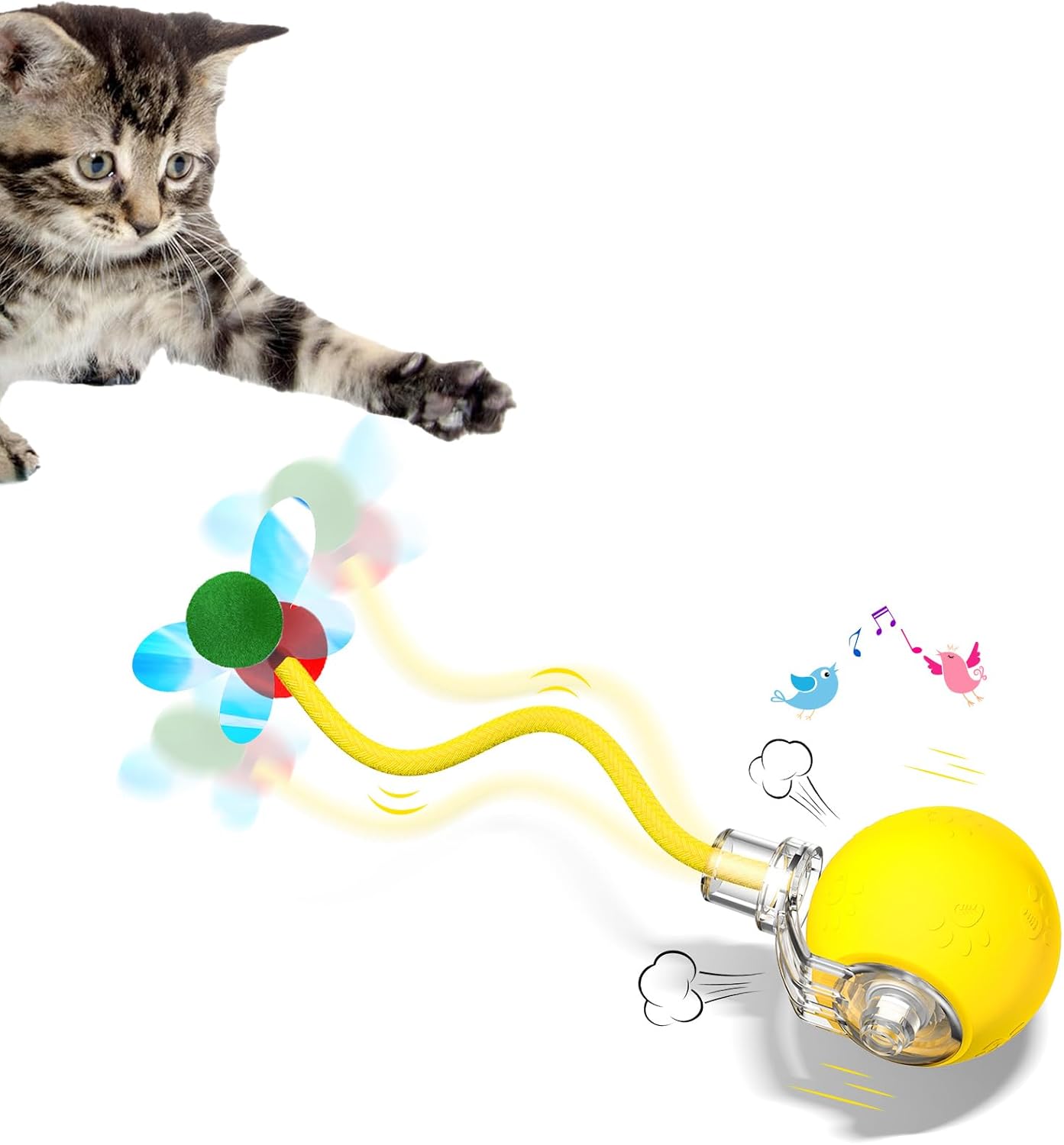 Interactive Cat Toys for Indoor Cats - Kitten Toy with Speedy Tail 2.0, Automatic Cat Toys for Bored Indoor Adult Cats, Motion-Activated, 2025 New Upgraded, USB Rechargeable (Yellow)