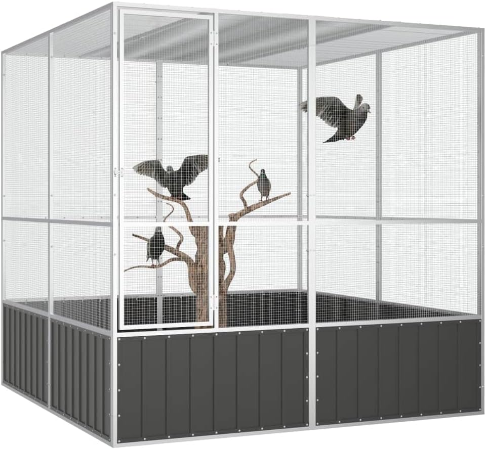 Steel Bird Cage, Large Flight King Bird Cage for Cockatiels African Grey Quaker Amazon Sun Parakeets Green Cheek Conures Pigeons Parrot Bird Cage Birdcage, Anthracite 84.1"x85.6"x83.3"
