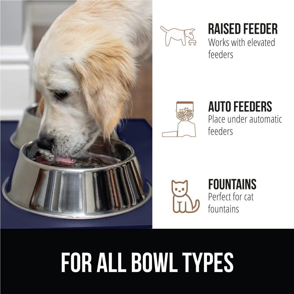 GORILLA GRIP 100% Waterproof Raised Edge BPA Free Silicone Pet Feeding Mat, Dog Cat Food Mats Contain Spills Protects Floors, Placemats for Cats and Dogs Water Bowl, Pets Accessories 16x10, Navy
