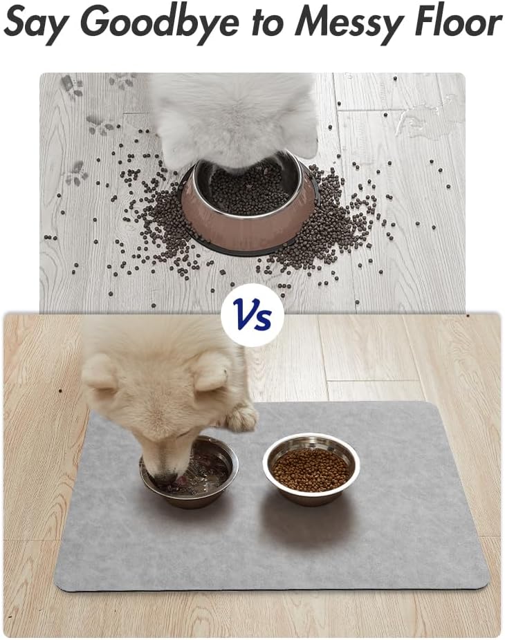 MontVoo-Absorbent Pet Feeding Mat-No Stains Pet Mat for Food and Water Bowl-Quick Dry Cat & Dog Food Mat Water Dispenser Mat-Pet Supplies Mat-Dog Water Bowl Mat for Messy Drinker Light Grey