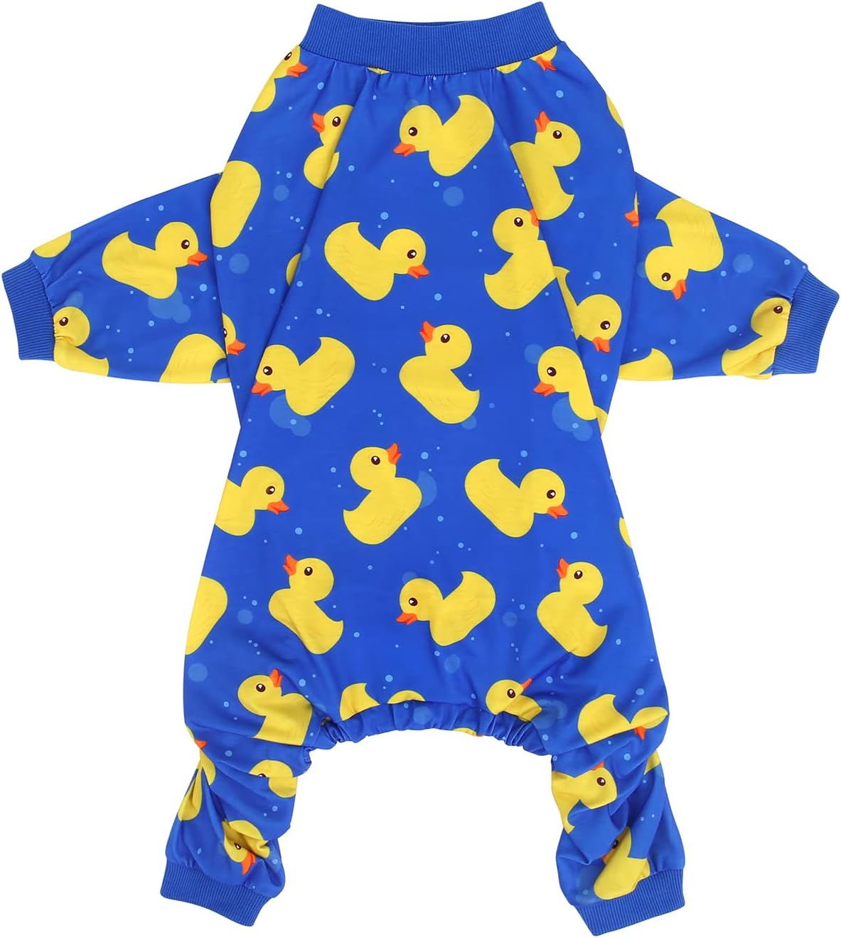HDE Dog Pajamas One Piece Jammies Jumpsuit Pet Clothes Outfit Stretchy Lightweight Comfy Shirt Pjs for M-3XL Dogs Ducks Blue - L