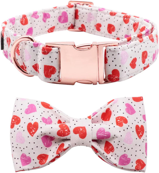Lionet Paws Valentines Day Dog Collar with Bowtie, Dog Bowtie Collar with Metal Buckle for Dogs and Cats, Adjustable Comfortable Dog Collar Girl Boy Gift, XS, Neck 8-12 in
