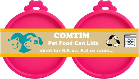 COMTIM Cat Food Can Covers Lids for 5.5 oz Cans, 2 Pack Silicone Cat Food Can Lids for 5.5 oz 5.3 oz Cans...Pet Food Can Covers Reusable Can Toppers Savers for Wet Food (Hot Pink)