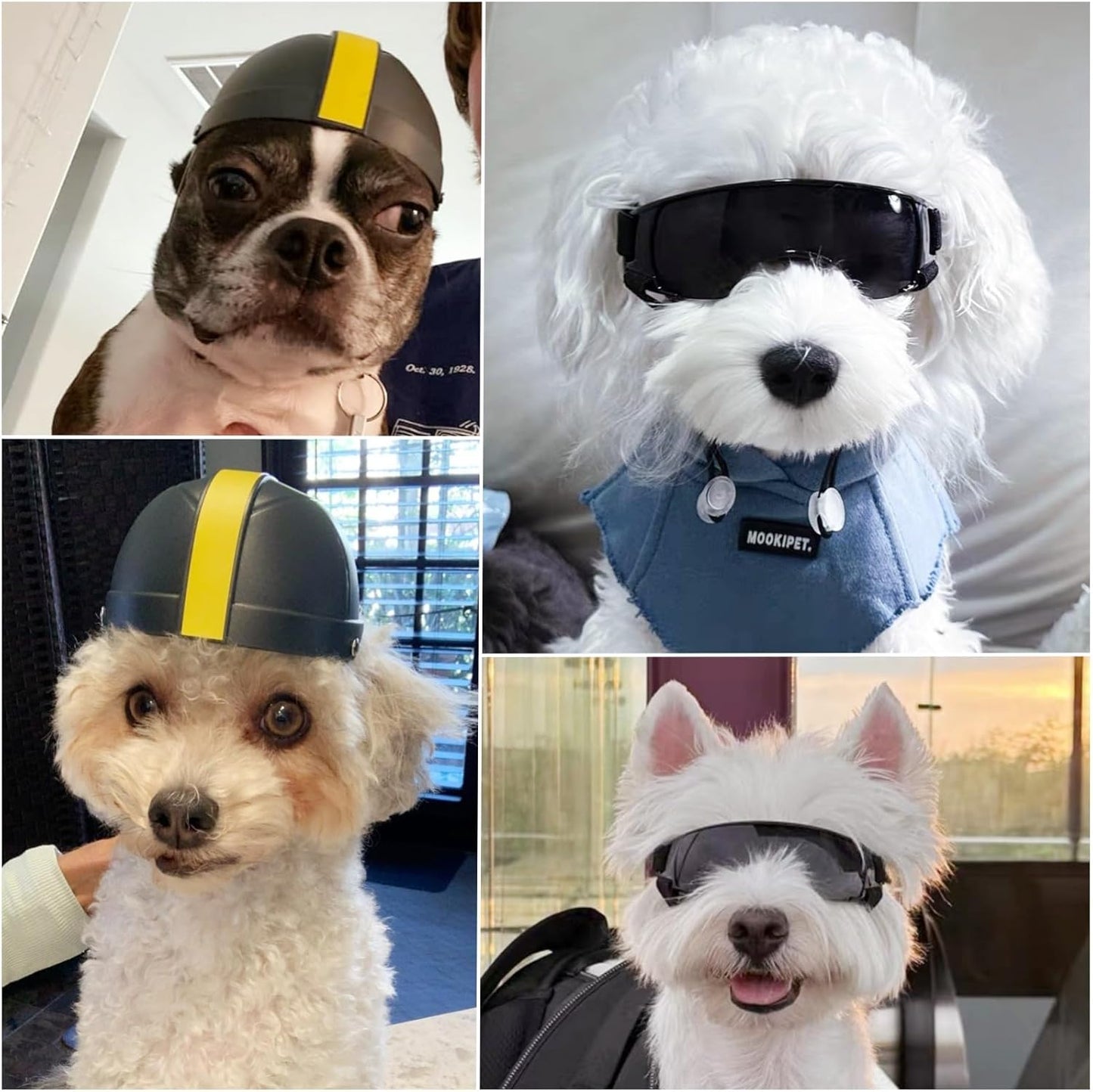 Namsan Small Dog Goggles and Helmet, Dog Motorcycle Helmet with UV Protection Sunglasses for Small Medium Breeds, Football Games Doggie Hat with Ear Holes, Adjustable, Black