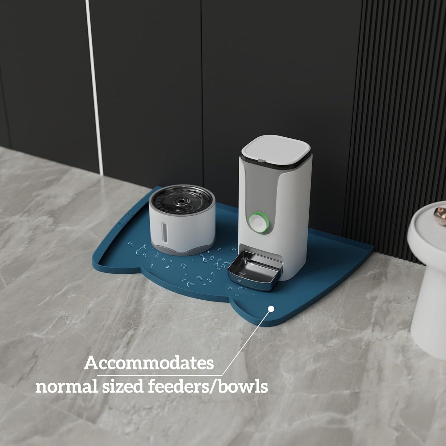 OHMO Dog Food Mat(Teal, 24 * 15'') w/Residue Collection Pocket Silicone Pet Feeding Mat for Floor High Edges Anti Spills Waterproof Cat Water Bowl Tray, Easy Clean Placemat