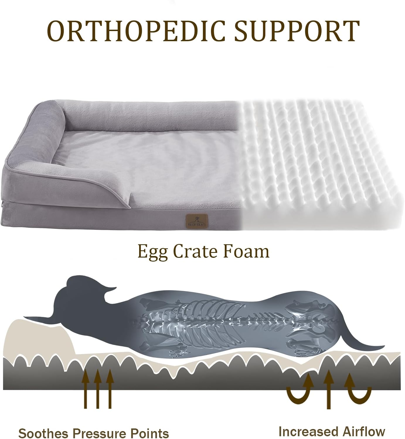 Bedfolks Orthopedic Dog Bed, Waterproof Dog Sofa Bed for Extra Large Dogs, Egg Foam Pet Couch Bed with Removable Washable Cover and Nonslip Bottom, Light Grey
