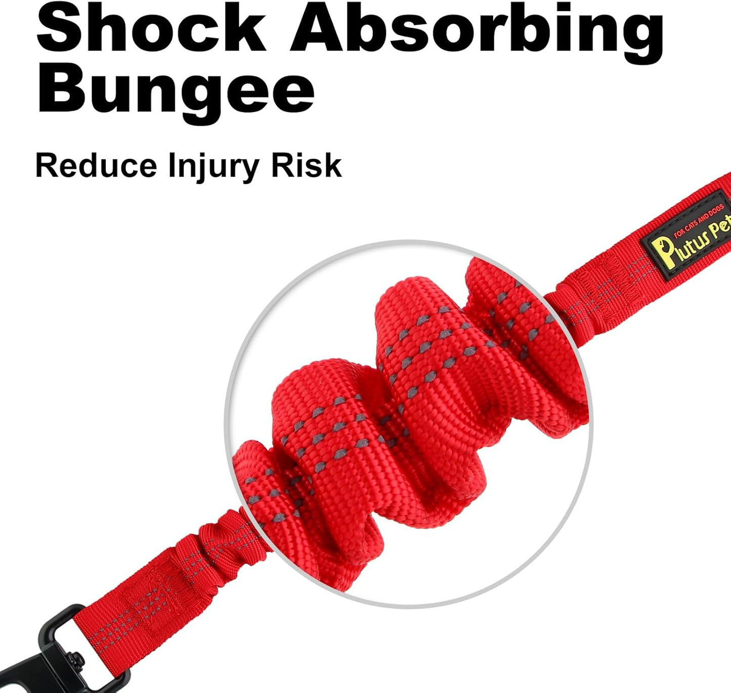 Plutus Pet Dog Seat Belt for Car, Adjustable Dog Car Harness with Carabiner Clip, Reflective Safety Dog Seatbelt Leash with Elastic Bungee, Red