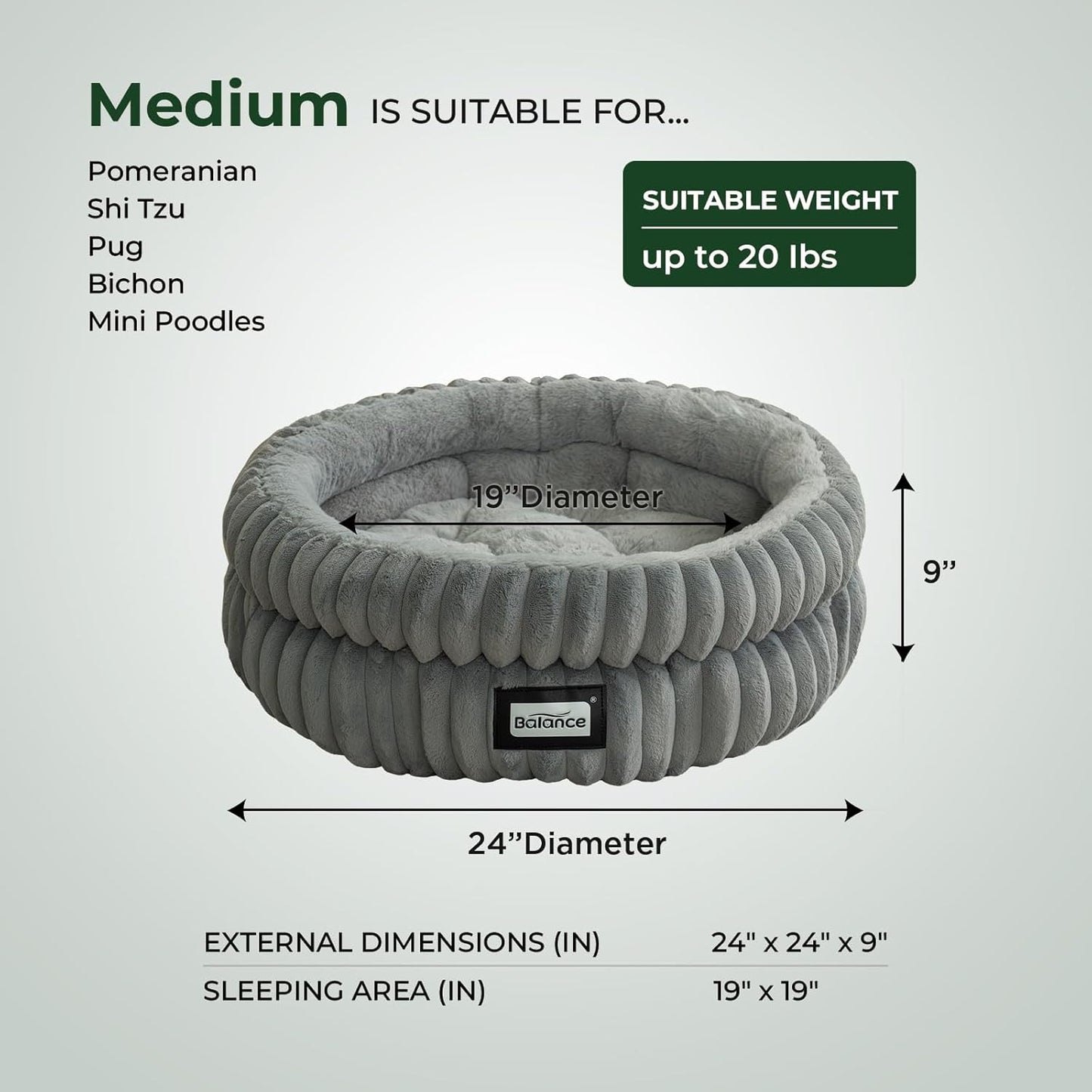 BALANCE Cat Bed Kitten Bed, Washable Round Cat Beds for Indoor Cats,Super Soft Plush Faux Fur Pet Bed for Puppy and Kitten with Anti-Slip Bottom