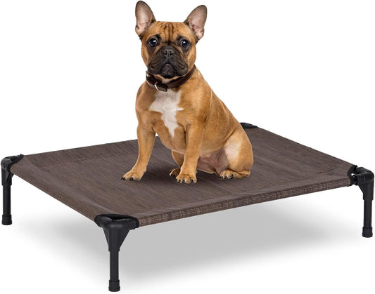 Elevated Dog Bed for Outdoor, Medium Raised Dog Cot with Washable Mesh, Cooling Pet Cot Chew Proof for Outside Camping, 32"x25" Brown
