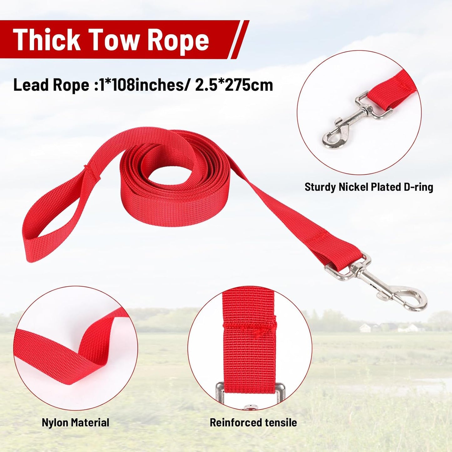 XUANNIAO Easily Adjustable Figure 8 Cow Halter, Double-Ply Premium Livestock Cattle Halters, Colorful Cow Utility Calf Halter with Leading Rope for Miniature Horse Donkey Goat Foal (Large, Red)