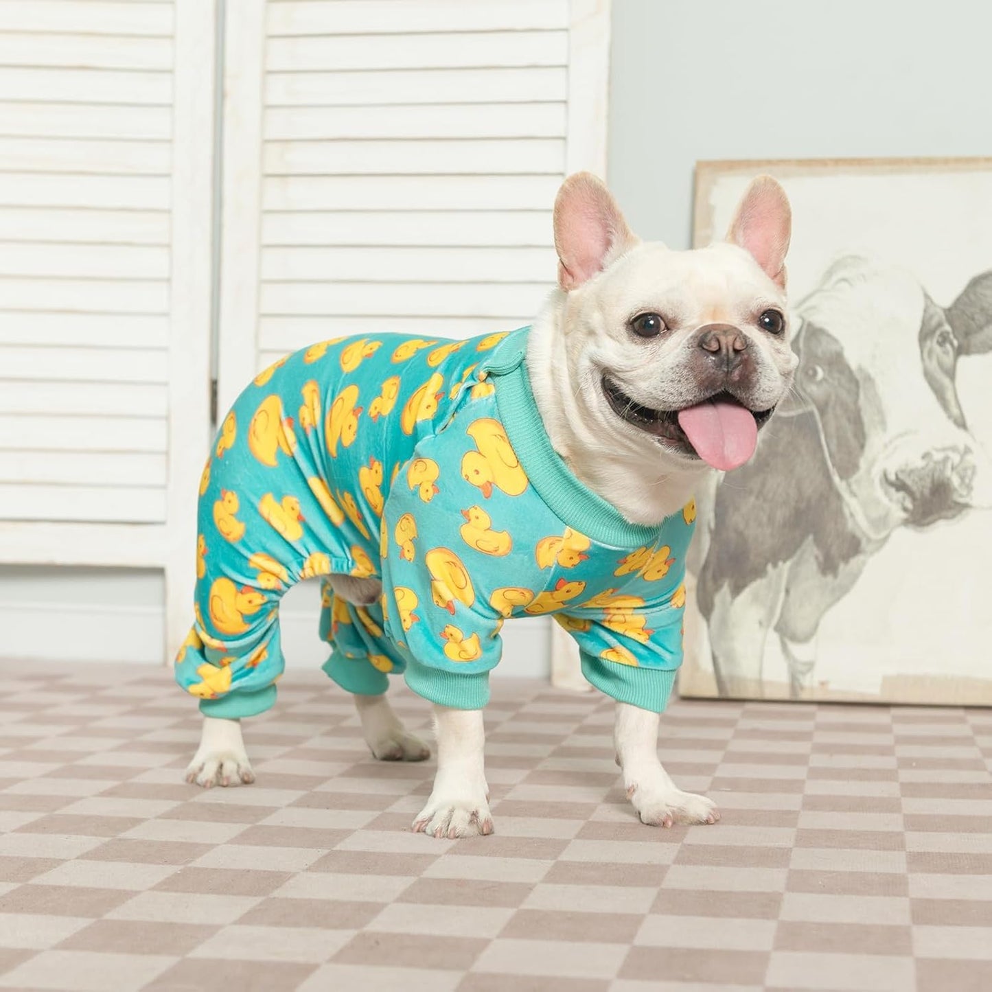 BEAUTYZOO Dog Pajamas Small Sized Dog, Summer Doggie Pajamas for Boy Girl, Soft Strechy Cotton Puppy Pjs Jammies Onesies for Men Women, Pet Jumpsuit Body Suit Cat Apparel Clothes, Yellow Duck S