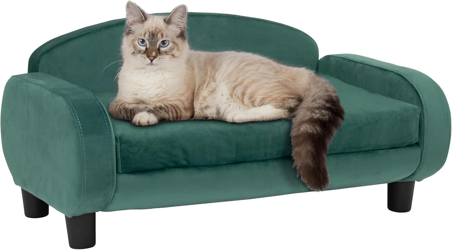 Paws & Purrs Cat Sofa Bed, Pet Couch for Indoor Cats Elevated Cat Beds with Removable Washable Mattress Cover for Kitten, Puppy or Small Animal- 31.5" Wide, Teal
